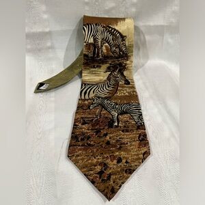 Endangered Species Gold & Black Zebra Print SILK Tie MADE IN USA: